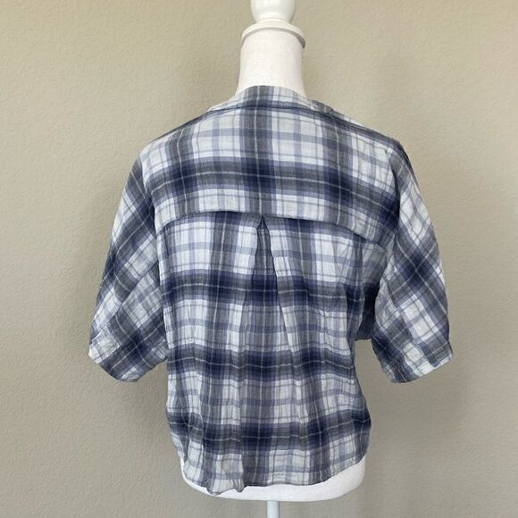 Paige Baylee Plaid Tie Front Cotton Blend Top In Eventide Multi - Picture 5 of 15